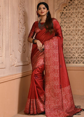 Red Chiffon Silk Saree With Blouse Piece - Indian Silk House Agencies