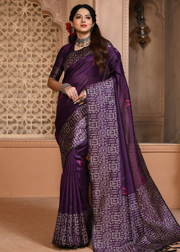 Purple Chiffon Silk Saree With Blouse Piece - Indian Silk House Agencies