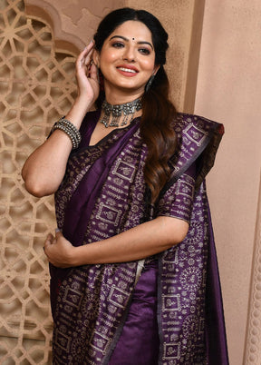 Purple Chiffon Silk Saree With Blouse Piece - Indian Silk House Agencies