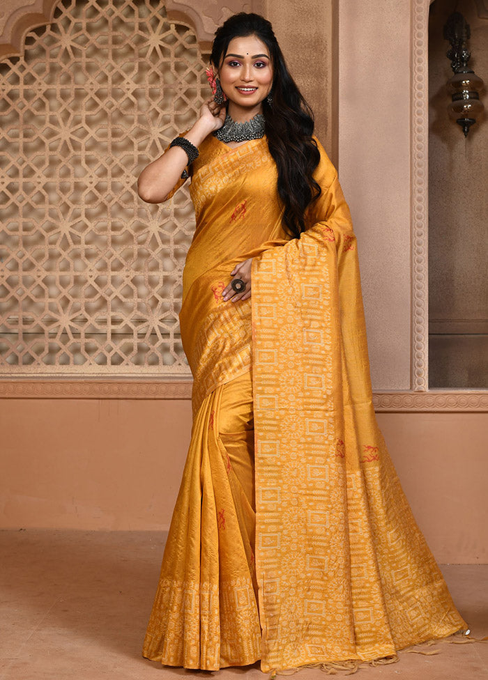 Yellow Chiffon Silk Saree With Blouse Piece - Indian Silk House Agencies