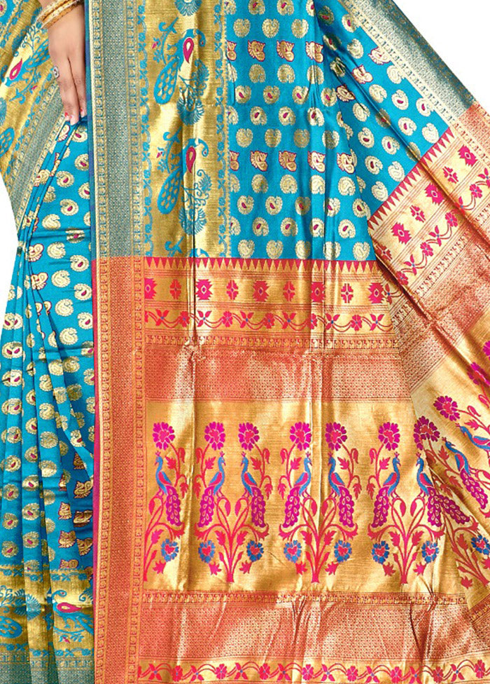 Sky Blue Spun Silk Saree With Blouse Piece - Indian Silk House Agencies