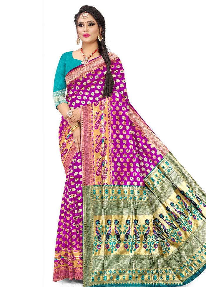 Purple Spun Silk Saree With Blouse Piece - Indian Silk House Agencies