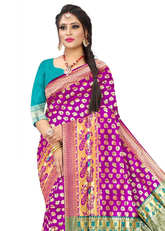 Purple Spun Silk Saree With Blouse Piece - Indian Silk House Agencies