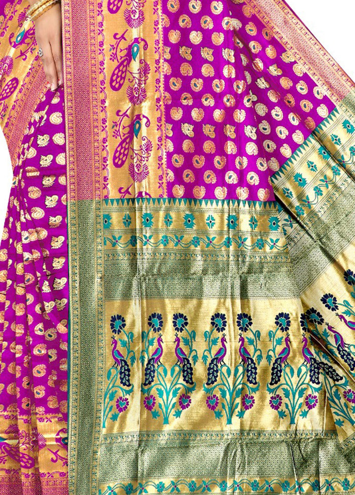 Purple Spun Silk Saree With Blouse Piece - Indian Silk House Agencies