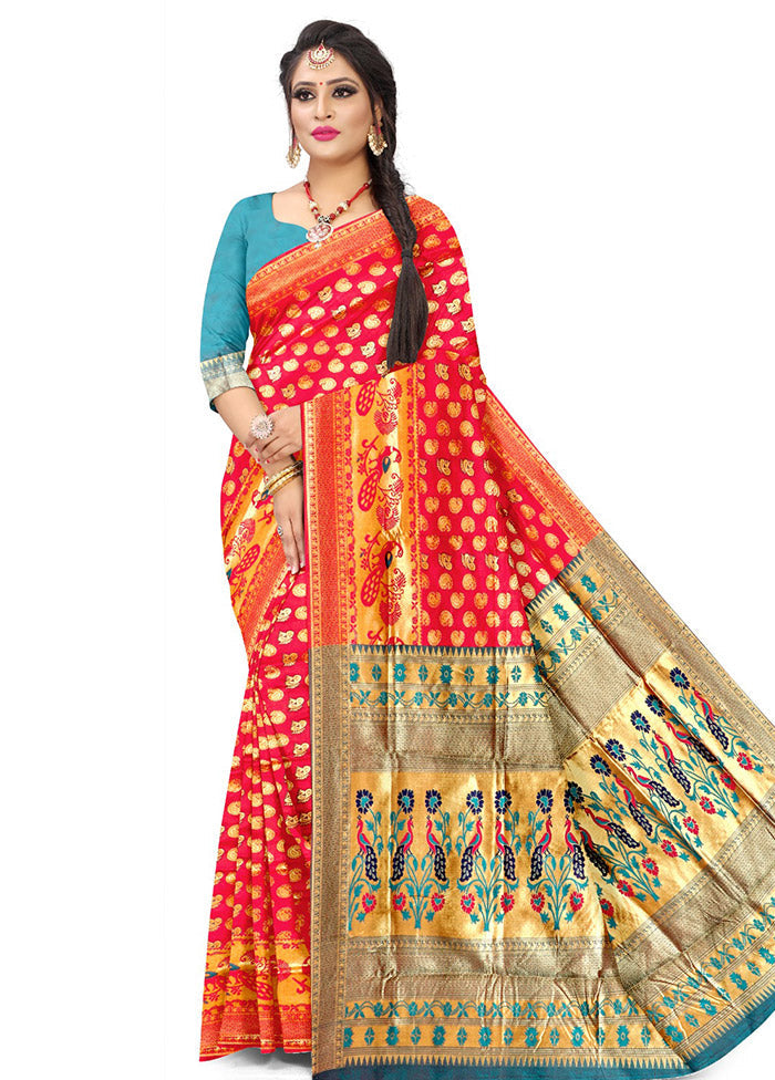 Red Spun Silk Saree With Blouse Piece - Indian Silk House Agencies