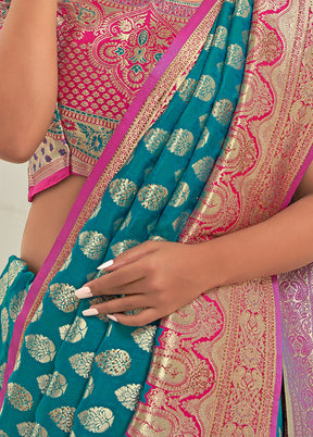 Teal Spun Silk Saree With Blouse Piece - Indian Silk House Agencies