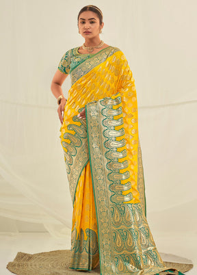 Yellow Spun Silk Saree With Blouse Piece - Indian Silk House Agencies