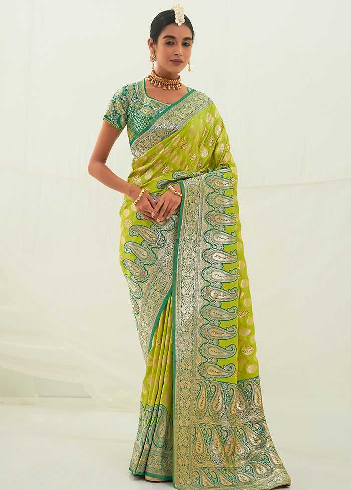 Green Spun Silk Saree With Blouse Piece - Indian Silk House Agencies