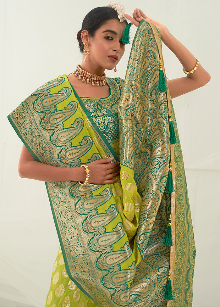 Green Spun Silk Saree With Blouse Piece - Indian Silk House Agencies