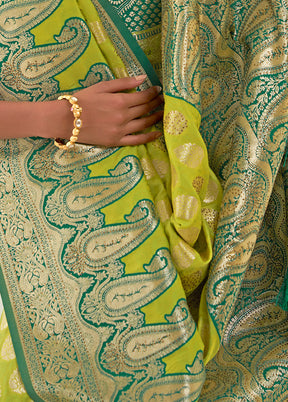 Green Spun Silk Saree With Blouse Piece - Indian Silk House Agencies