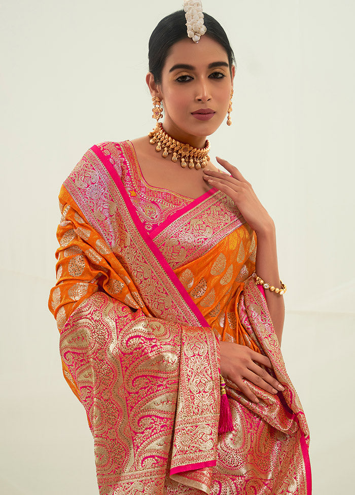 Orange Spun Silk Saree With Blouse Piece - Indian Silk House Agencies