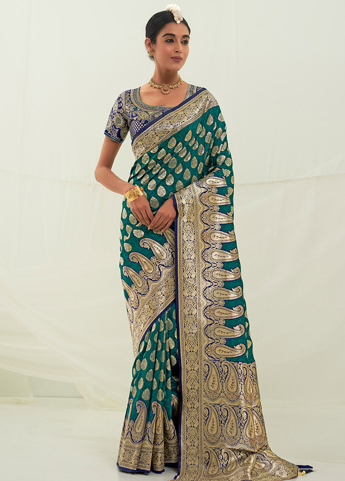 Teal Spun Silk Saree With Blouse Piece - Indian Silk House Agencies