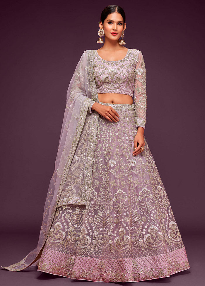 3 Pc Lavender Semi Stitched Pure Net Lehenga Set - Indian Silk House Agencies