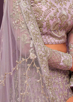 3 Pc Lavender Semi Stitched Pure Net Lehenga Set - Indian Silk House Agencies
