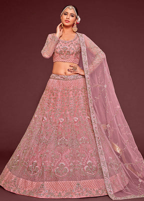 3 Pc Pink Semi Stitched Pure Net Lehenga Set - Indian Silk House Agencies