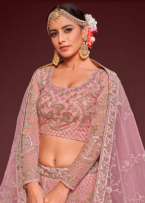 3 Pc Pink Semi Stitched Pure Net Lehenga Set - Indian Silk House Agencies