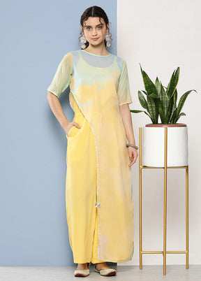 Yellow Silk Printed Jumpsuit Set VDKSH02062078 - Indian Silk House Agencies