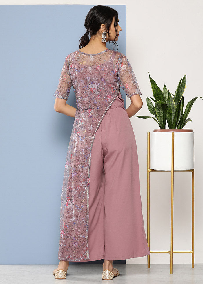 Mauve Net Printed Jumpsuit Set VDKSH02062081 - Indian Silk House Agencies