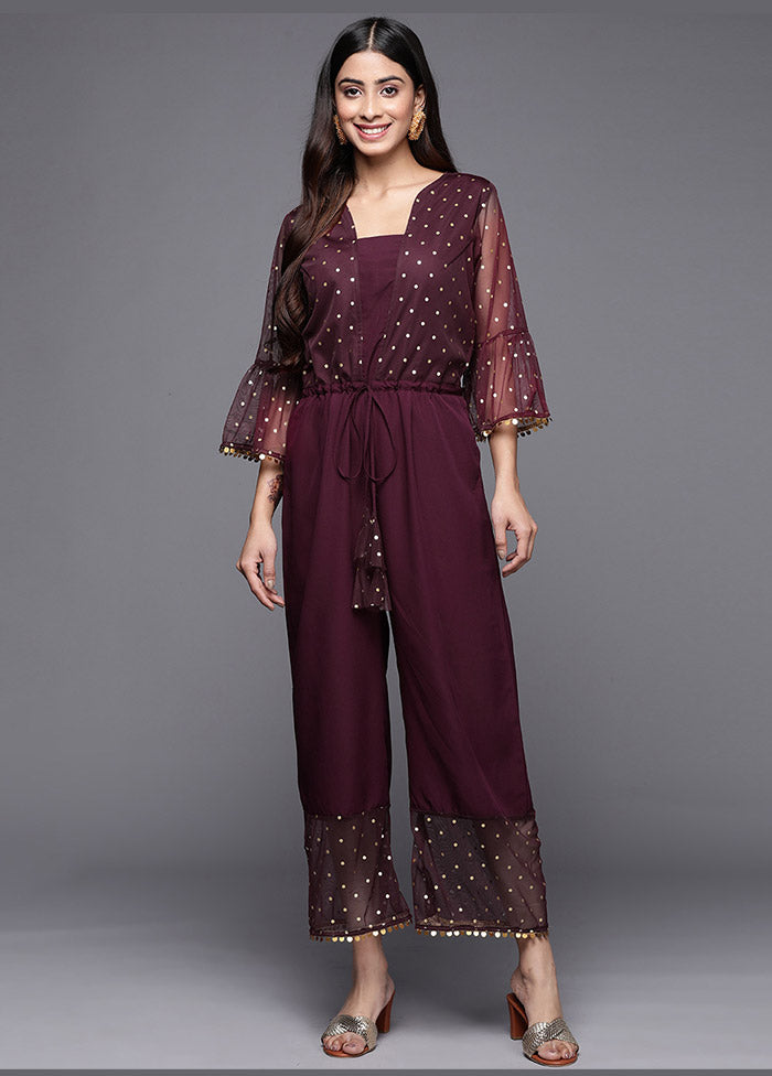 Wine Net Printed Jumpsuit Set VDKSH02062084 - Indian Silk House Agencies