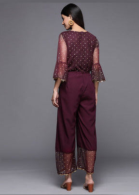 Wine Net Printed Jumpsuit Set VDKSH02062084 - Indian Silk House Agencies