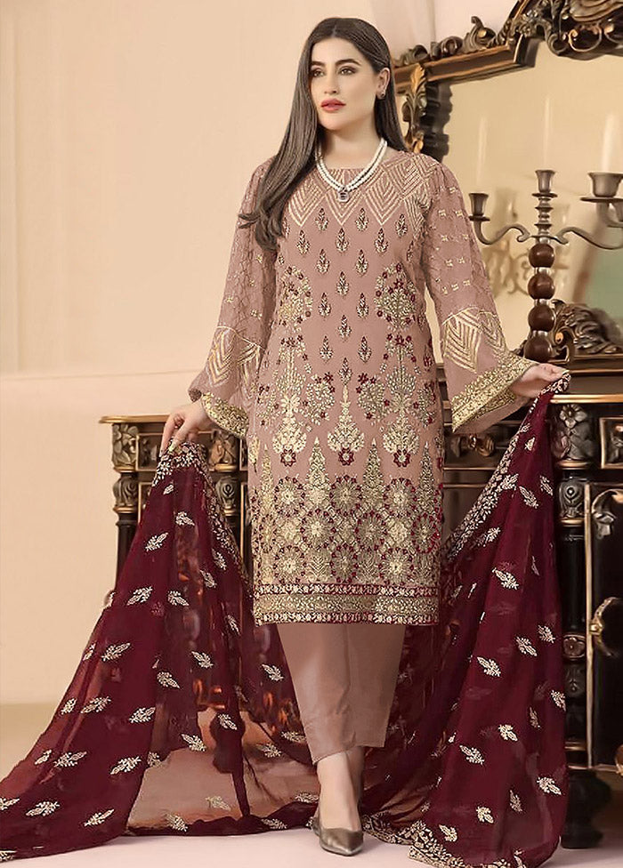 3 Pc Peach Semi Stitched Georgette Suit Set VDKSH02062093 - Indian Silk House Agencies