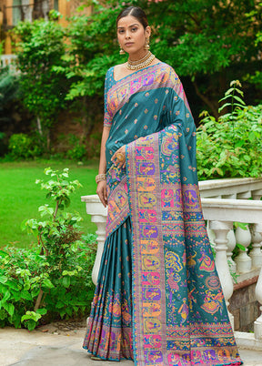 Rama Spun Silk Saree With Blouse Piece - Indian Silk House Agencies