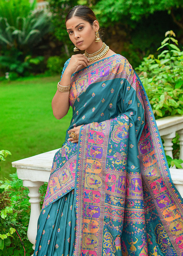 Rama Spun Silk Saree With Blouse Piece - Indian Silk House Agencies