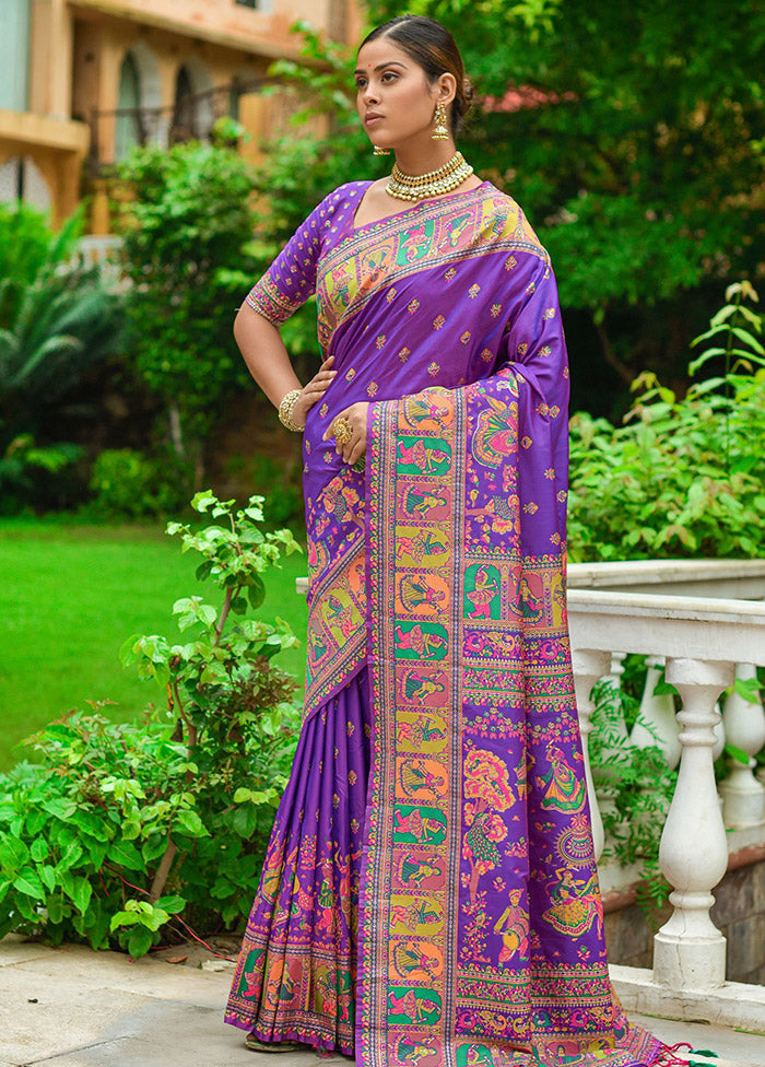 Purple Spun Silk Saree With Blouse Piece - Indian Silk House Agencies