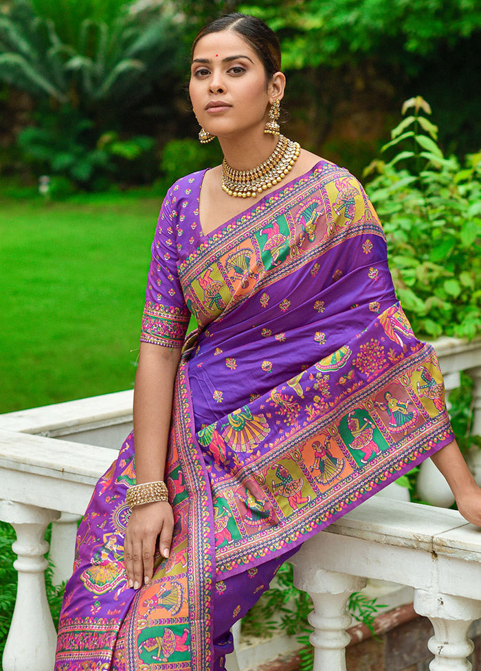 Purple Spun Silk Saree With Blouse Piece - Indian Silk House Agencies