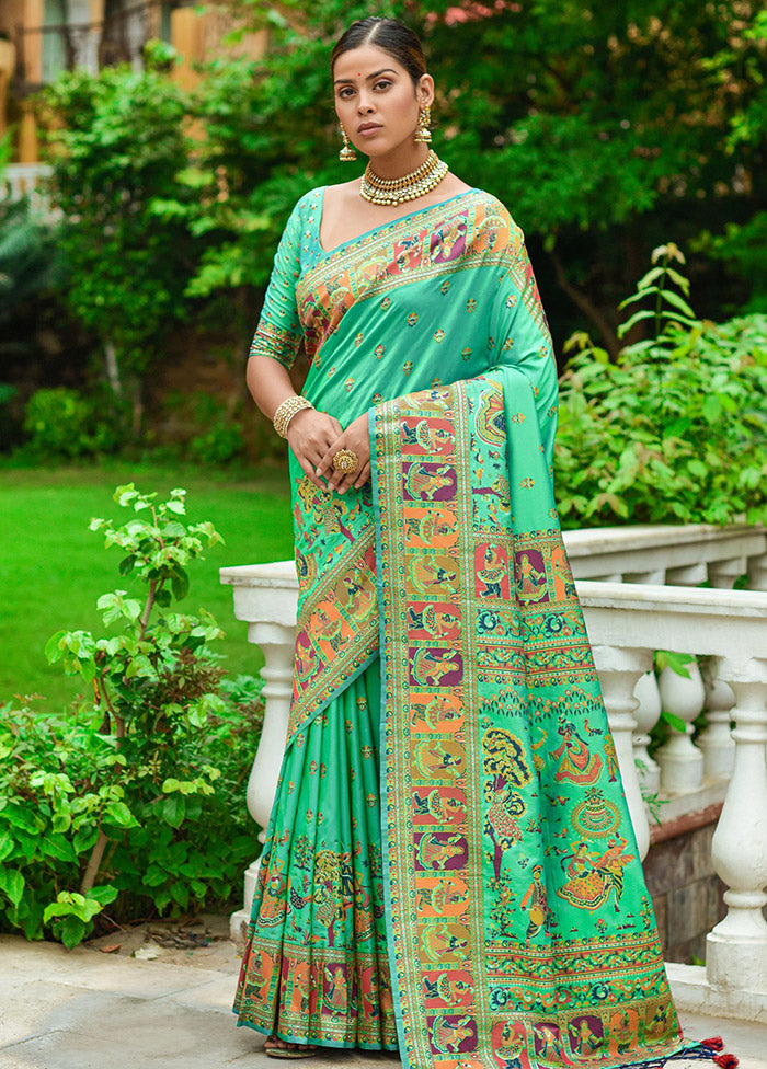 Sea Green Spun Silk Saree With Blouse Piece - Indian Silk House Agencies