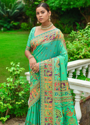 Sea Green Spun Silk Saree With Blouse Piece - Indian Silk House Agencies