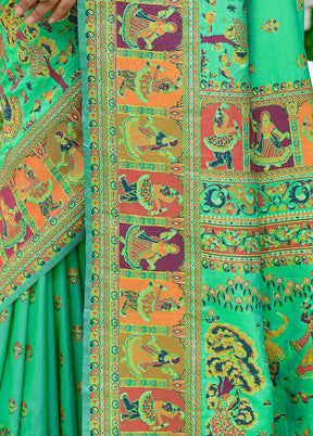 Sea Green Spun Silk Saree With Blouse Piece - Indian Silk House Agencies