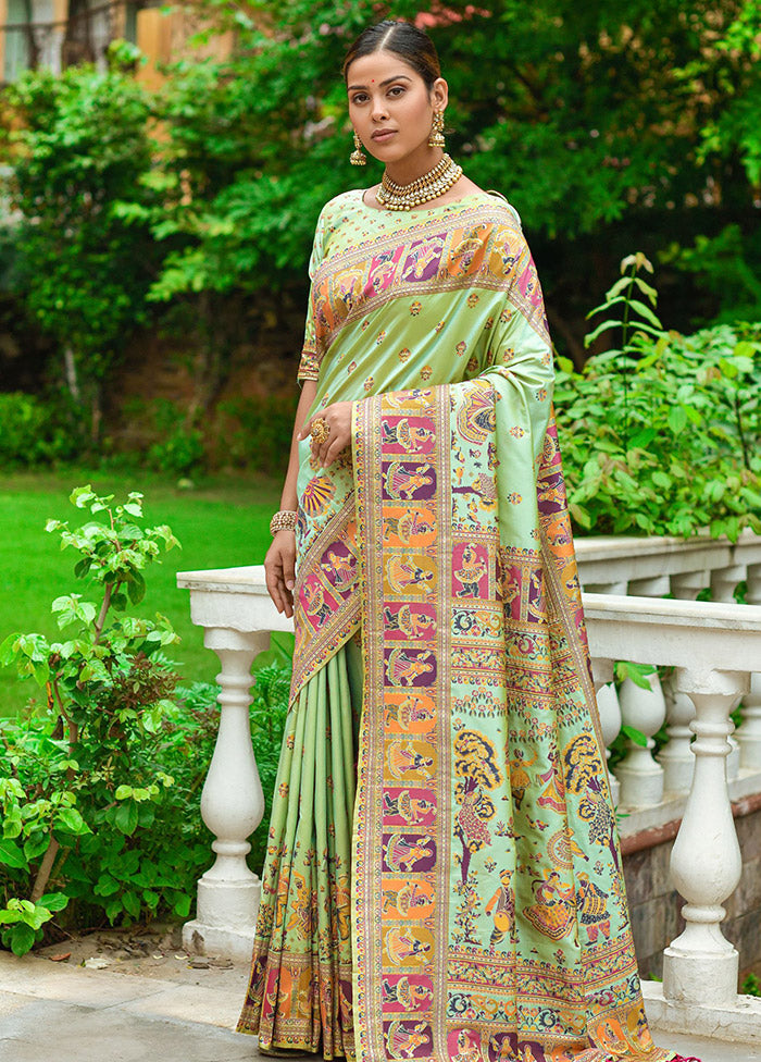 Pista Green Spun Silk Saree With Blouse Piece - Indian Silk House Agencies