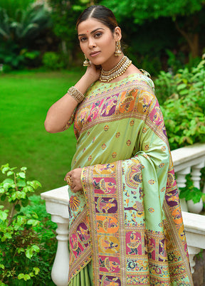 Pista Green Spun Silk Saree With Blouse Piece - Indian Silk House Agencies