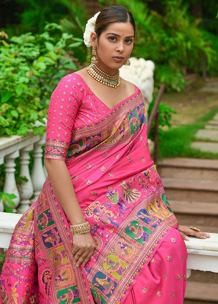 Pink Spun Silk Saree With Blouse Piece - Indian Silk House Agencies