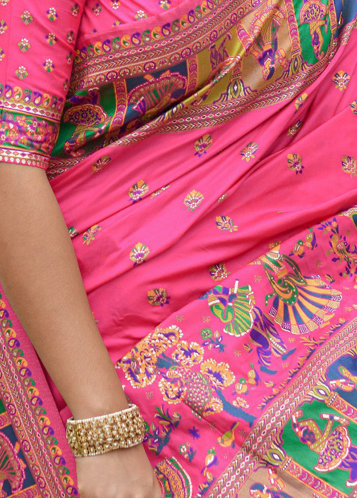 Pink Spun Silk Saree With Blouse Piece - Indian Silk House Agencies