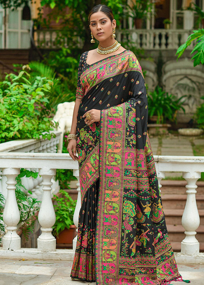 Black Spun Silk Saree With Blouse Piece - Indian Silk House Agencies