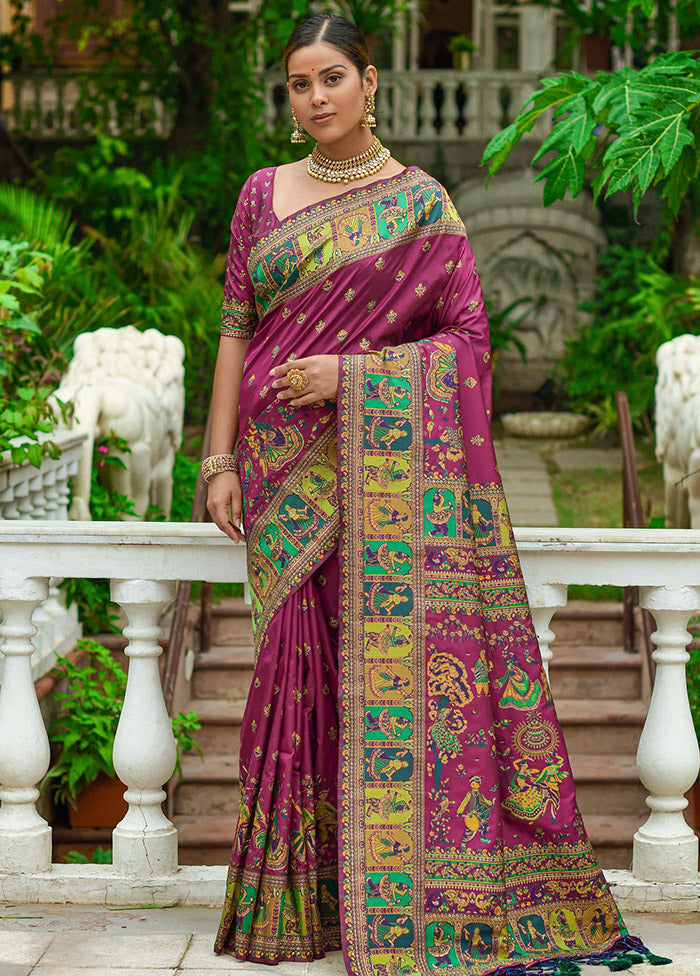 Dark Pink Spun Silk Saree With Blouse Piece - Indian Silk House Agencies