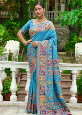 Sky Blue Spun Silk Saree With Blouse Piece - Indian Silk House Agencies