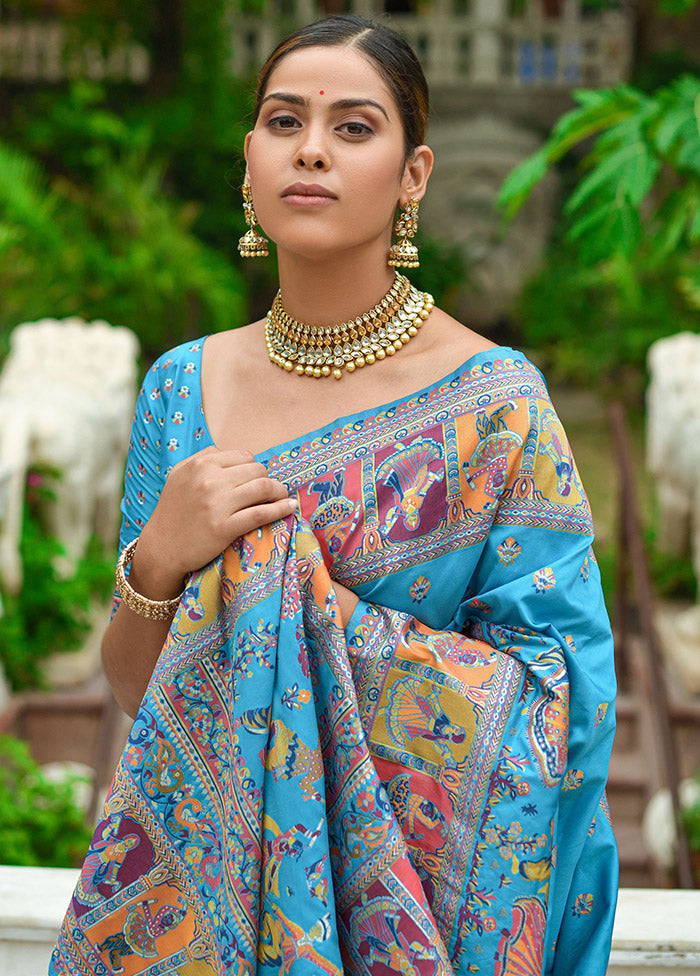 Sky Blue Spun Silk Saree With Blouse Piece - Indian Silk House Agencies