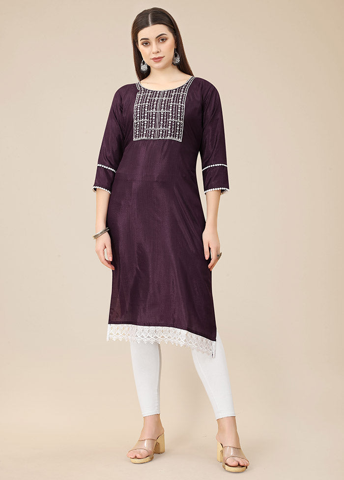 Wine Readymade Silk Straight Kurti VDKSH02062072 - Indian Silk House Agencies