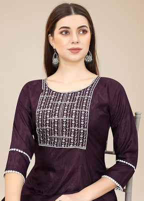 Wine Readymade Silk Straight Kurti VDKSH02062072 - Indian Silk House Agencies