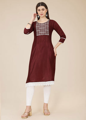 Maroon Readymade Silk Straight Kurti VDKSH02062073 - Indian Silk House Agencies