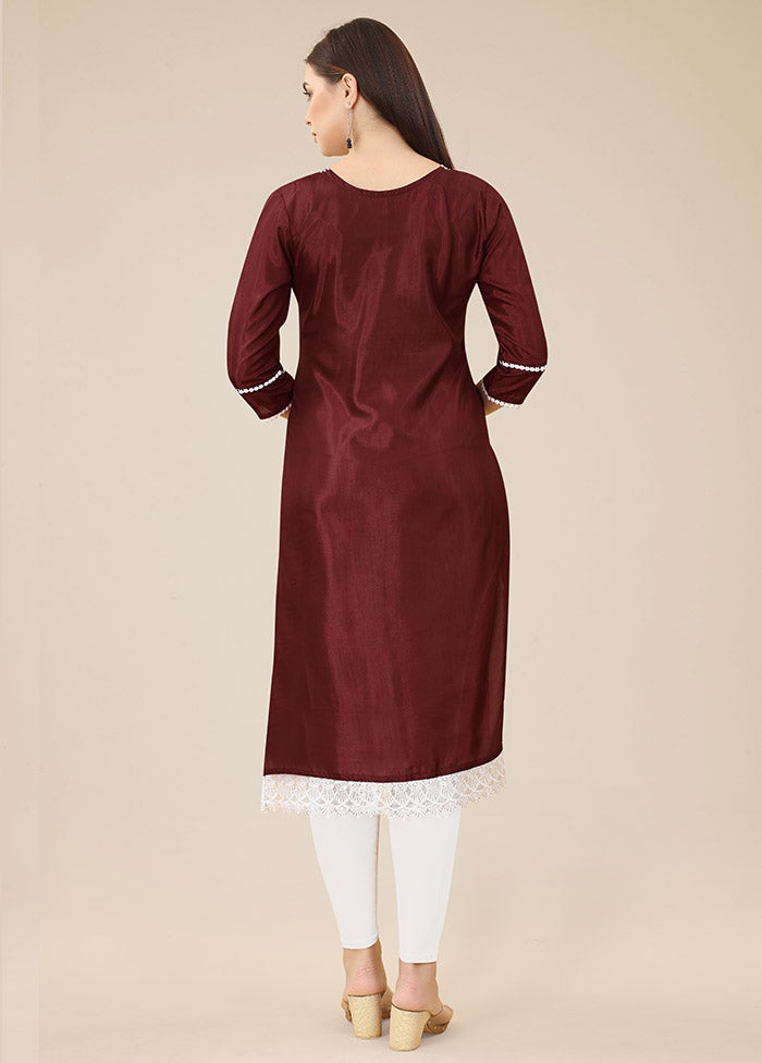 Maroon Readymade Silk Straight Kurti VDKSH02062073 - Indian Silk House Agencies