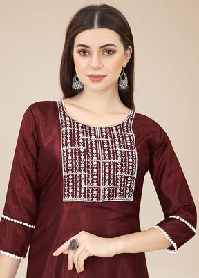 Maroon Readymade Silk Straight Kurti VDKSH02062073 - Indian Silk House Agencies