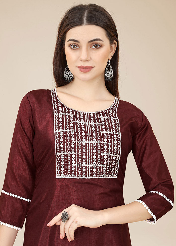 Maroon Readymade Silk Straight Kurti VDKSH02062073 - Indian Silk House Agencies