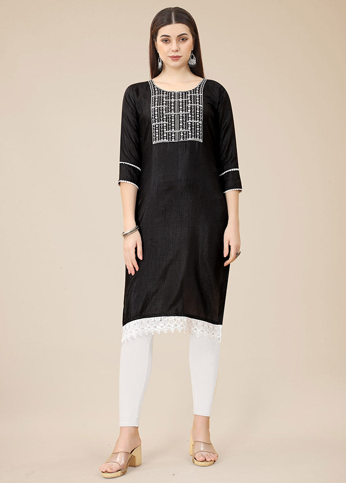 Black Readymade Silk Straight Kurti VDKSH02062075 - Indian Silk House Agencies