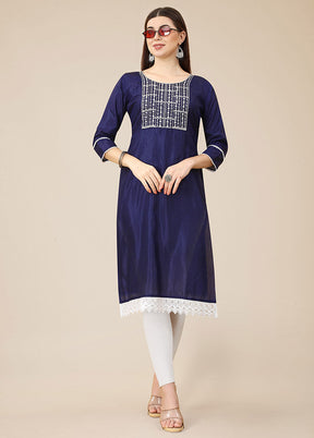 Blue Readymade Silk Straight Kurti VDKSH02062077 - Indian Silk House Agencies