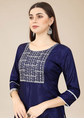 Blue Readymade Silk Straight Kurti VDKSH02062077 - Indian Silk House Agencies