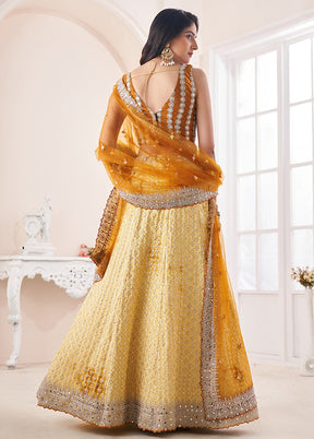 3 Pc Yellow Semi Stitched Pure Georgette Lehenga Set - Indian Silk House Agencies